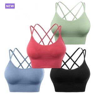 Cross Back Sports Bras Padded Strappy Criss Cross Cropped for Yoga